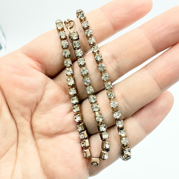 Vintage Gold Tone Clear Rhinestones Necklace - Picture 1 of 7